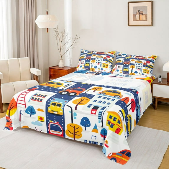 Castle Fairy Kids Boys Girls Kawaii Colorful Car Full Size Sheets,Cute Bed Sheets