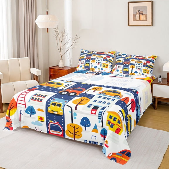 Castle Fairy Kids Boys Girls Kawaii Colorful Car Twin Sheet Sets,Cute Bedding