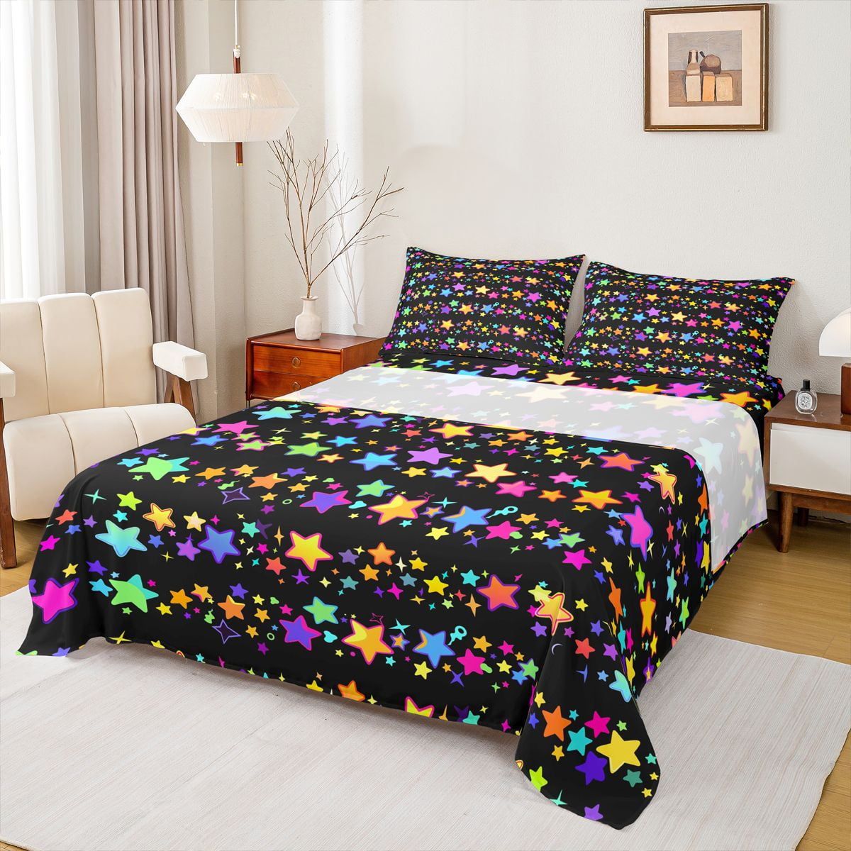 Castle Fairy Kids Boys Girls Kawaii Colorful Stars Print Twin Sheet ...