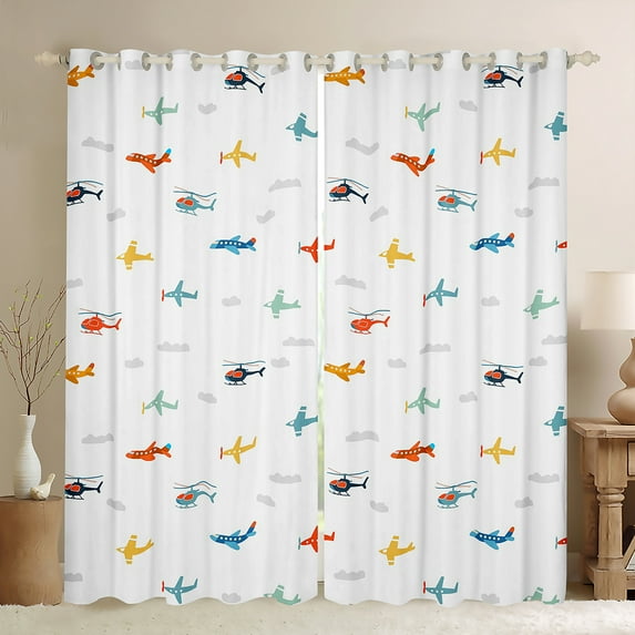 Castle Fairy Kids Cartoon Plane Black Out Curtains,Transportation Theme Curtains Pack of 2 (42x63 Each),Kawaii Airplane Bedroom Curtains,Lightweight Room Decor