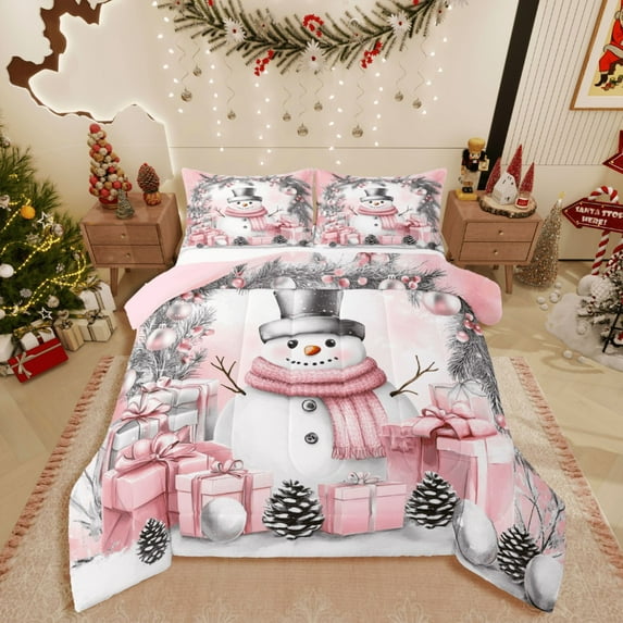 Castle Fairy Kids Cartoon Snowman 2pcs Bedding Comforter Set,Merry Christmas Twin Comforter Sets,Xmas Gifts Breathable Bedding Set,Luxury Bedroom Decor