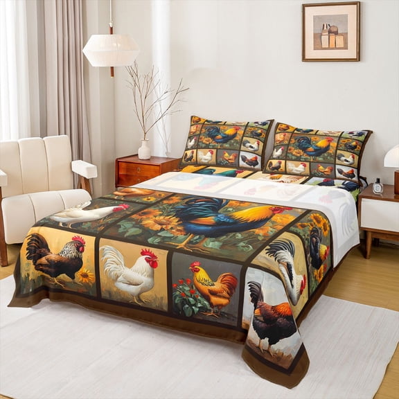 Castle Fairy Kids Child Animal Rooster Twin Sheet Sets,Chic Floral Sunflowers Bedding