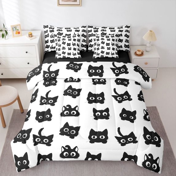 Castle Fairy Kids Children Black Cat Bedding Comforter Set,Gothic Animal Full Bedding Set