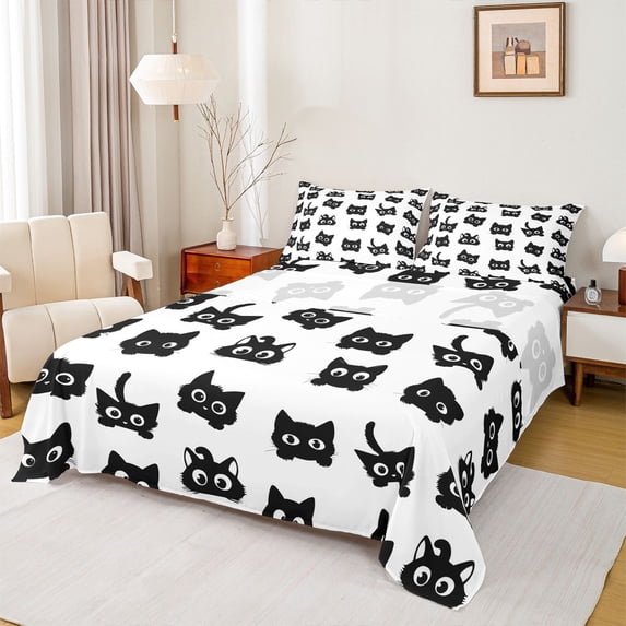 Castle Fairy Kids Children Black Cat Queen Sheet Sets,Gothic Animal Bed Set