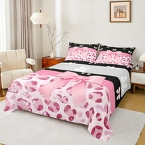 Castle Fairy Kids Children Cartoon Ribbon Bow-Tie Twin Sheet Sets 3pcs,Bling Pink Glitter Twin Fitted Sheet Microfiber,Animal Leopard Print Breathable Flat Sheet,Ultra Soft Home Decor