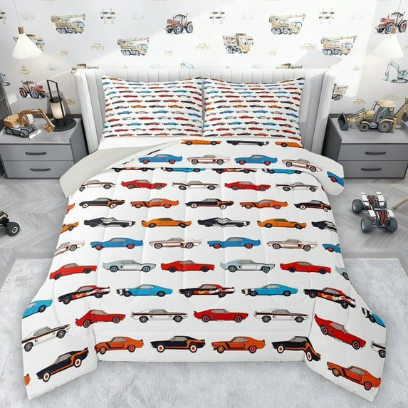 Castle Fairy 2-Piece Twin Size Comforter Set - Colorful Car Kids Vehicle Print