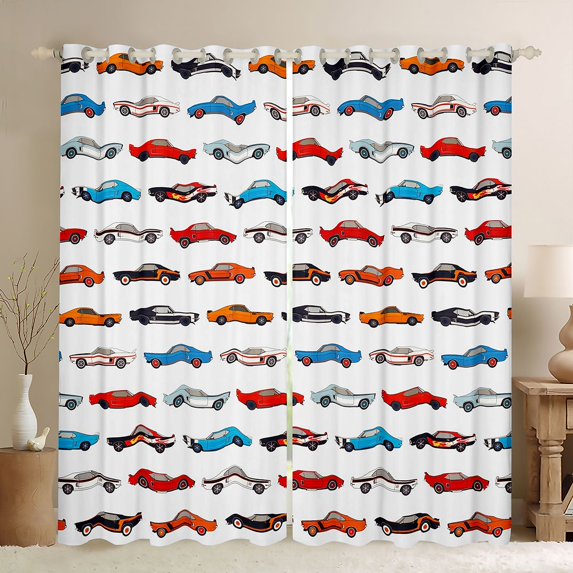 Castle Fairy Kids Children Colorful Car Black Out Curtains,Transportation Theme Curtains Pack of 2 (42x63 Each),Cartoon Truck Bedroom Curtains,Microfiber Bedroom Decor