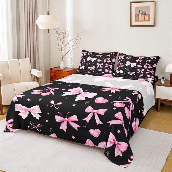 Castle Fairy Kids Children Dreamy Bowknot Queen Sheet Sets,Cute Cherry Love Heart Bed Set