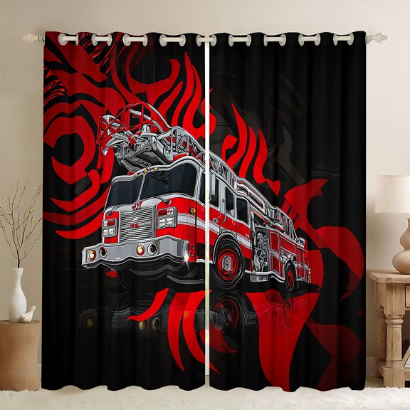 Castle Fairy Kids Children Fire Truck Curtains Pack of 2 (42x84 Each),Firefighter Car Curtains Blackout,Car Theme Bedroom Curtains,Luxury Bedroom Decor