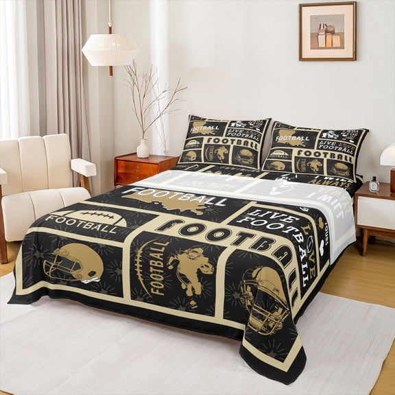 Castle Fairy Kids Children Football Gamer 4pcs Bed Sheets,Sport Theme King Sheets,Ball Game Super Cozy Sheet Set,Lightweight Room Decor