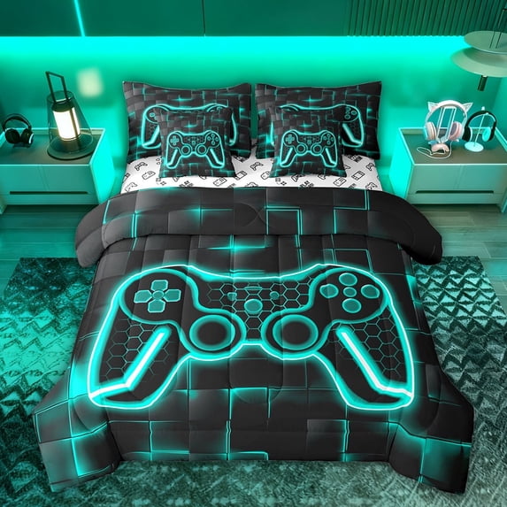 Castle Fairy Kids Children Hexagon Gamer Bedding Comforter Set,Video Game Full Bedding Set