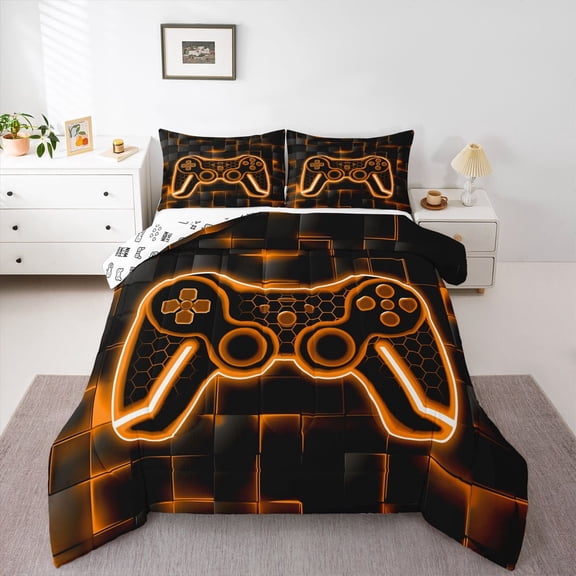 Castle Fairy Kids Children Hexagon Gamer Full Size Comforter Sets,Video Game Bedding Sets
