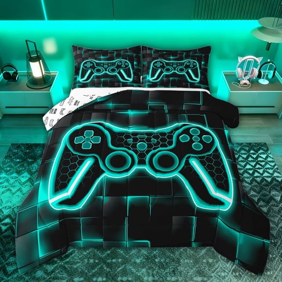 Castle Fairy Kids Children Hexagon Gamer Twin Comforter Sets,Video Game Bedding Set