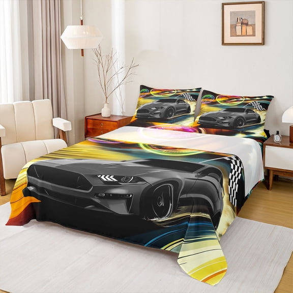 Castle Fairy Kids Children Speed Race Car Twin Sheet Sets,Sport Bedding