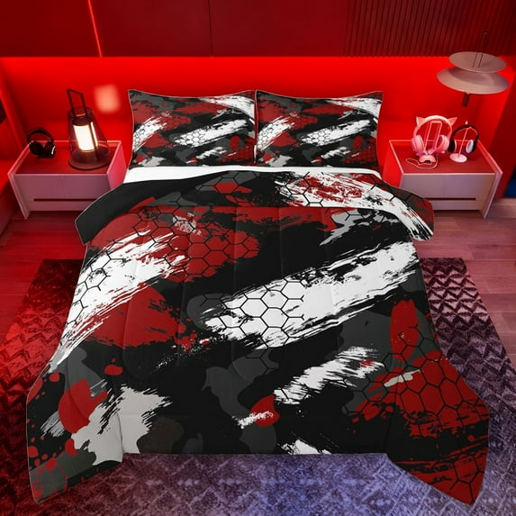 Castle Fairy Kids Children Teens Abstract Hexagon Full Size Comforter Sets 3-Piece,Geometric Honeycomb Bedding Comforter Set,Graffiti Splash Lightweight Bedding Sets,Breathable Home Decor,Reversible