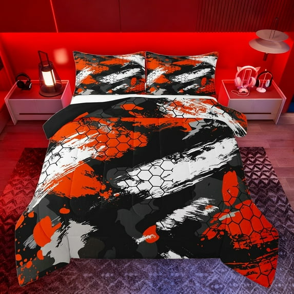 Castle Fairy Kids Children Teens Abstract Hexagon Full Size Comforter Sets 3-Piece,Geometric Honeycomb Bedding Comforter Set,Graffiti Splash Lightweight Bedding Sets,Breathable Home Decor,Reversible