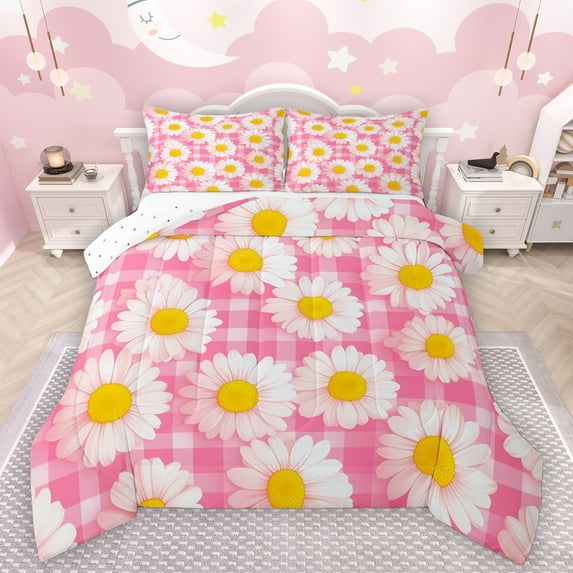 Castle Fairy Daisy & Plaid 2-Piece Twin Comforter Set - Floral Bedding