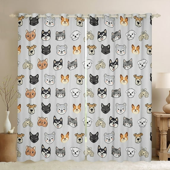 Castle Fairy Kids Children Teens Cute Dogs Cats Blackout Curtains Set of 2 (52x84 Each),Cartoon Pets Window Curtains,Kawaii Animal Curtains and Drapes,Luxury Bedroom Decor