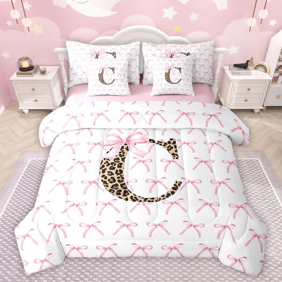 Castle Fairy Kids Children Teens Personalized Initial Alphabet C Bedding Comforter Set 7-Piece,Dreamy Princess Bowknot King Bedding Sets,Cheetah Leopard Print Ultra Soft Bed Sheets
