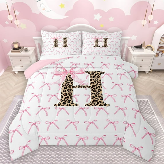 Castle Fairy Kids Children Teens Personalized Initial Alphabet H Full Size Comforter Sets 3-Piece,Dreamy Princess Bowknot Bedding Comforter Set,Cheetah Leopard Print Lightweight Bedding Sets