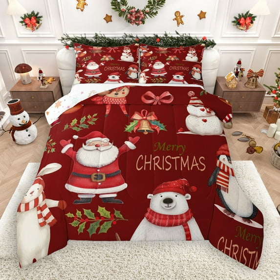 Castle Fairy Kids Children Xmas Santa Claus Penguin Bear 2Pcs Bedding Comforter Set,Happy New Year Twin Comforter Sets,Merry Christmas Breathable Bedding Set,Luxury Bedroom Decor