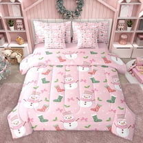Castle Fairy Kids Children Xmas Snowman Twin Bedding Sets 7-Piece,Merry Christmas Bedding Comforter Set Microfiber,Happy New Year Breathable Sheet Sets,Ultra Soft Home Decor,Reversible