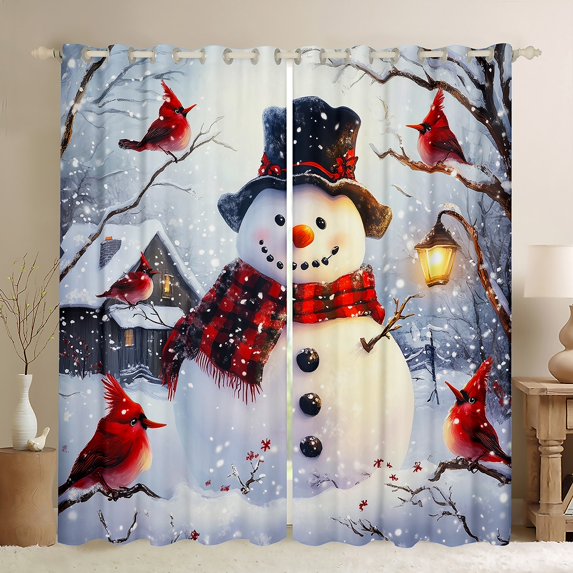 Castle Fairy Kids Christmas Snowman Blackout Curtains Set of 2 (52x84 Each),Cardinal Bird Window Curtains,Merry Christmas Curtains and Drapes,Lightweight Room Decor