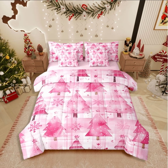 Castle Fairy 7-Piece Full Bedding Set: Kids Christmas Tree Geometric Lattice Snowflakes