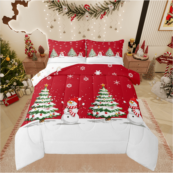 Castle Fairy Kids Christmas Tree Snowman 2pcs Bedding Comforter Set,Festival Xmas Twin Comforter Sets,Happy New Year Breathable Bedding Set,Luxury Bedroom Decor