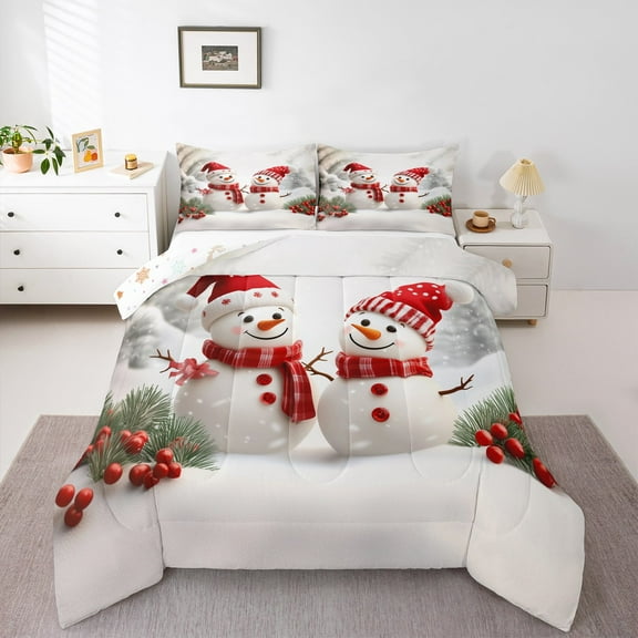 Castle Fairy Kids Cute Snowman 2pcs Bedding Comforter Set,Happy New Year Twin Comforter Sets,Merry Christmas Breathable Bedding Set,Breathable Home Decor