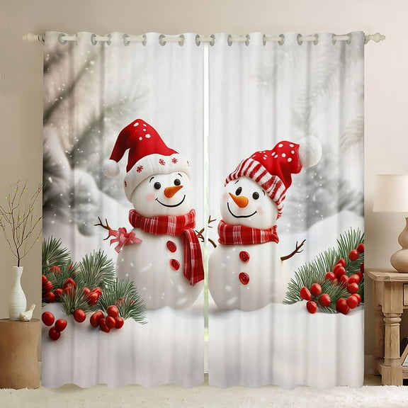 Castle Fairy Kids Cute Snowman Black Out Curtains,Happy New Year Curtains Pack of 2 (42x63 Each),Merry Christmas Bedroom Curtains,Breathable Home Decor