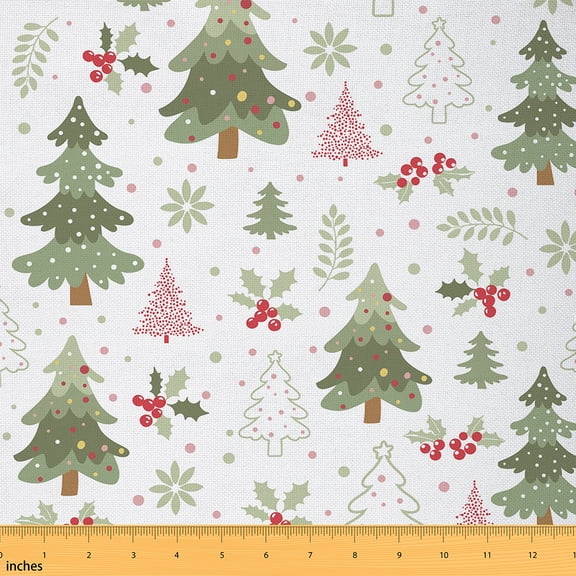 Castle Fairy Kids Festival Xmas Fabric by the Yard 2 Yards,Christmas Tree Room Decor Fabric by the Yard,Botanical Plants Berry Sewing Fabric,Breathable Home Decor