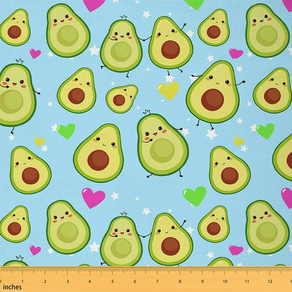 Castle Fairy Kids Funny Avocado Fabric by the Yard 5 Yards, Green Tropical Fruit Sewing Fabric, Cute Colorful Hearts Room Decor Fabric by the Yard, Breathable Home Decor