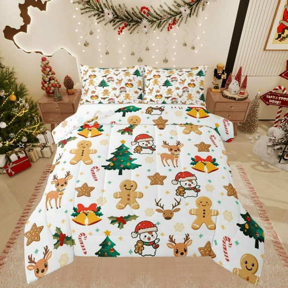 Castle Fairy 2-Piece Twin Size Comforter Set, Gingerbread and Deer Christmas Print