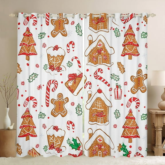 Castle Fairy Kids Gingerbread Man House Black Out Curtains,Merry Christmas Curtains Pack of 2 (42x63 Each),Festival Xmas Bedroom Curtains,Super Cozy Room Decor