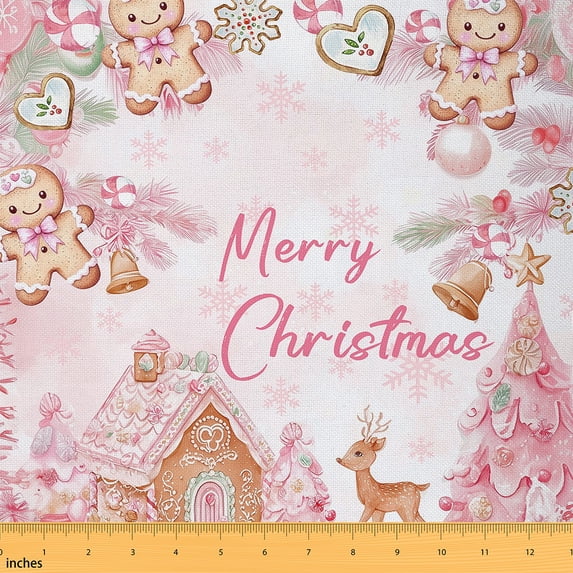 Castle Fairy Kids Gingerbread Man House Fabric by the Yard 1 Yard,Christmas Tree Home Decor Fabric by the Yard,Festival Xmas Room Decor Fabric by the Yard,Microfiber Bedroom Decor