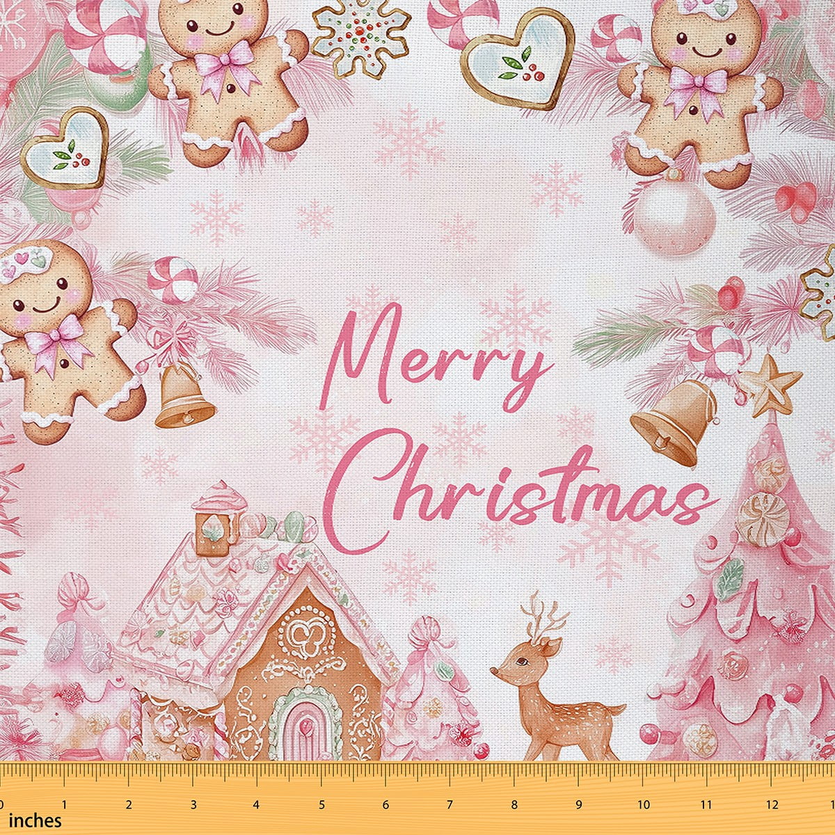 Castle Fairy Kids Gingerbread Man House Fabric by the Yard 2 Yards,Christmas Tree Room Decor Fabric by the Yard,Festival Xmas Sewing Fabric,Microfiber Bedroom Decor