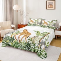 Castle Fairy Kids Giraffe Zebra Elephant 3pcs Twin Sheet Sets,Jungle Animal Twin Fitted Sheet,Woodland Wildlife Breathable Flat Sheet,Luxury Bedroom Decor