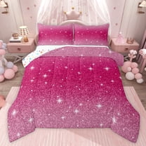 Castle Fairy Kids Glitter Print Twin Comforter Sets,Abstract Gradient Bedding Set