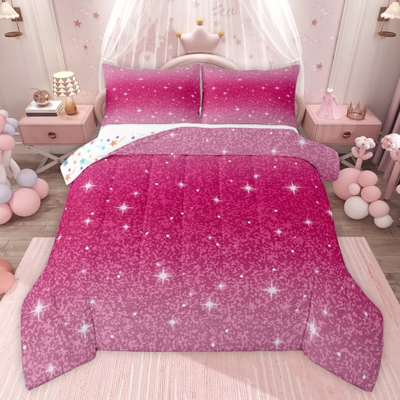 Castle Fairy Kids Glitter Print Twin Comforter Sets,Abstract Gradient Bedding Set