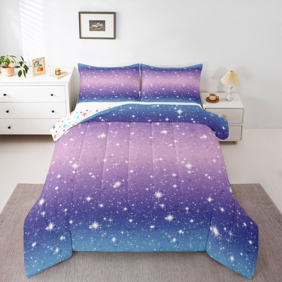 Castle Fairy Kids Glitter Print Twin Comforter Sets,Abstract Gradient Bedding Set