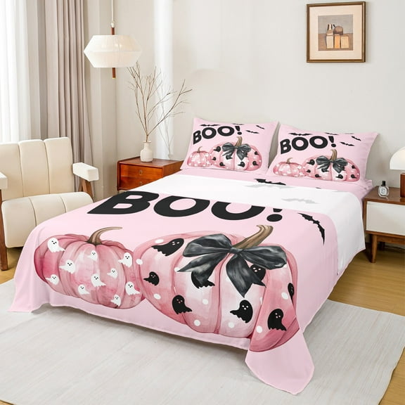 Castle Fairy Kids Halloween Ghost 4pcs Bed Sheets,Bowknot Pumpkin King Sheets,Polka Dots Super Cozy Sheet Set,Luxury Bedroom Decor