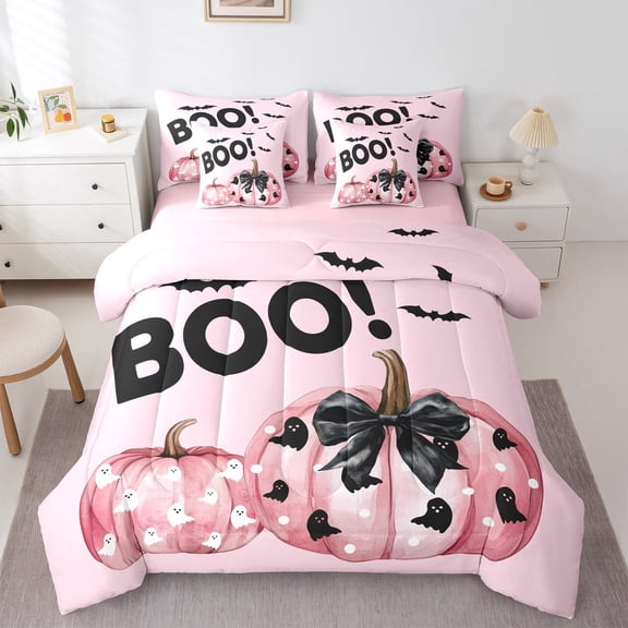 Castle Fairy Kids Halloween Ghost 7pcs Bedding Comforter Set,Bowknot Pumpkin Queen Bedding Sets Super Cozy,Polka Dots Queen Sheet Sets,Luxury Bedroom Decor