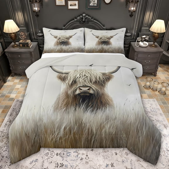 Castle Fairy Kids Highland Bull Queen Comforter Set,Western Animal Bedding Comforter Set