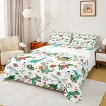 Castle Fairy Kids Kawaii Dinosaur 3pcs Twin Sheet Sets,Christmas Snowman Twin Fitted Sheet,Festival Xmas Breathable Flat Sheet,Lightweight Room Decor
