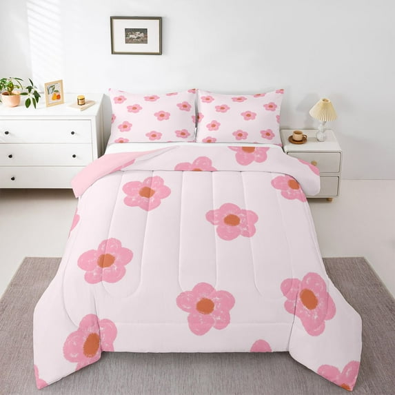 Castle Fairy Kids Pink Flower Queen Comforter Set,Cartoon Floral Bedding Comforter Set