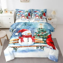 Castle Fairy Kids Red Sparrows 7-Piece Twin Bedding Sets,Christmas Snowman Bedding Comforter Set,Happy New Year Breathable Sheet Sets,Super Cozy Room Decor