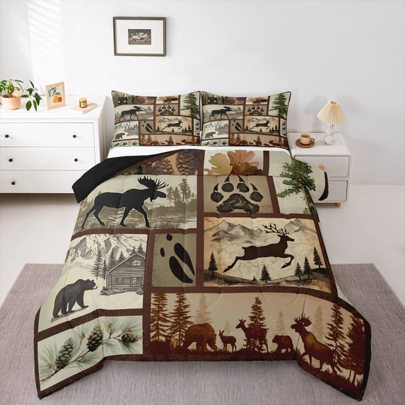 Castle Fairy Kids Safari Bear Deer Full Size Comforter Sets,Geometric Plaid Bedding Sets