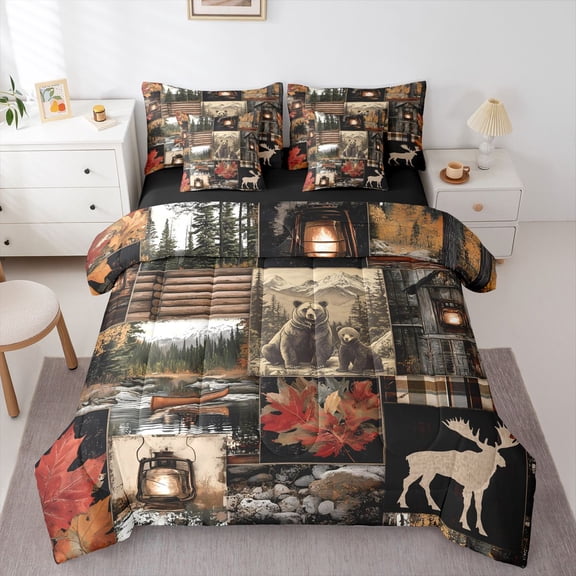 Castle Fairy Kids Safari Bear Deer Twin Bedding Sets,Maple Leaves Bedding Comforter Set