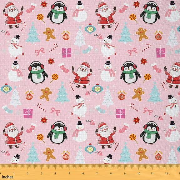 Castle Fairy Kids Santa Claus Fabric by the Yard 1 Yard,Merry Christmas Home Decor Fabric by the Yard,Snowman Penguin Room Decor Fabric by the Yard,Microfiber Bedroom Decor